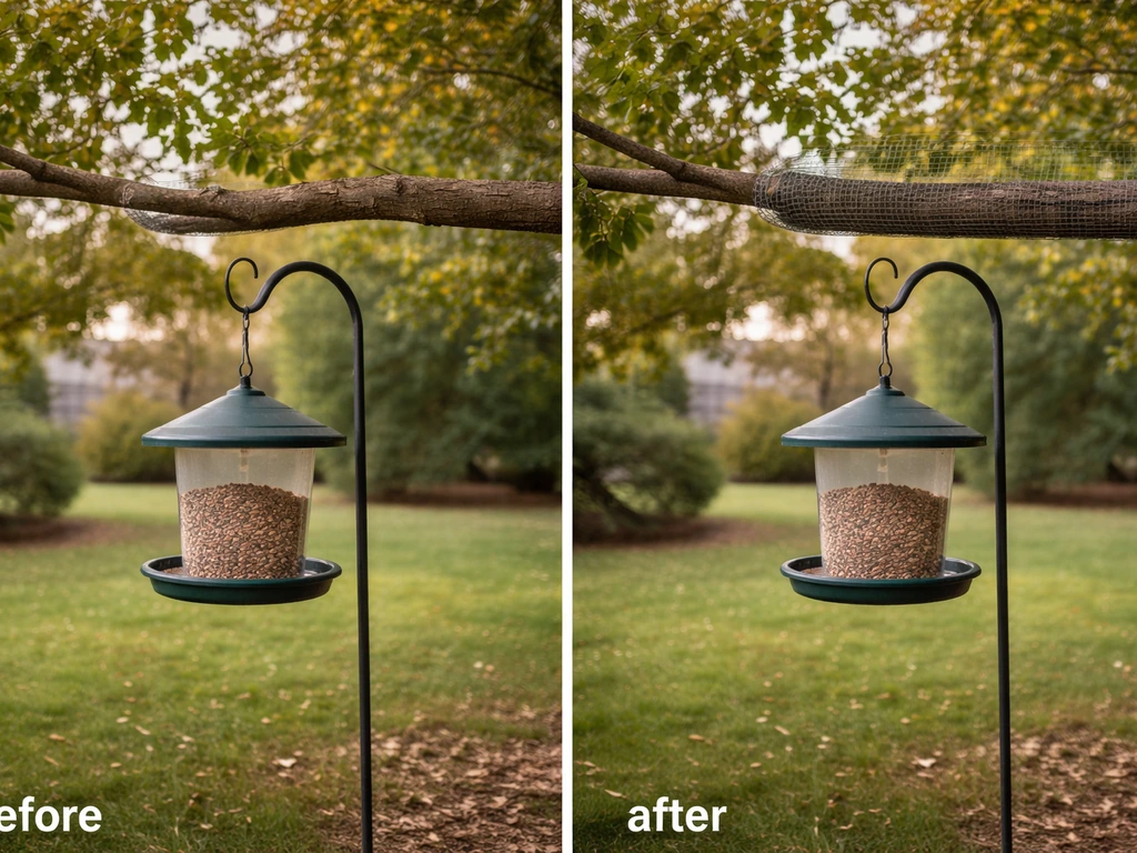 Before/after backyard feeder setup, with nearby owl hunting perch removed or blocked.