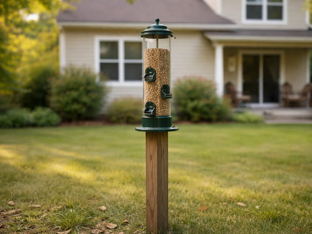 how far should bird feeder be from house